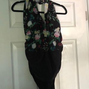 Flower top and black bottom one piece